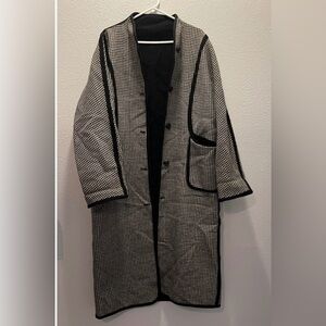 Vintage English Houndstooth Wool Llama Blend Long
Coat-  Kingfisher Illama